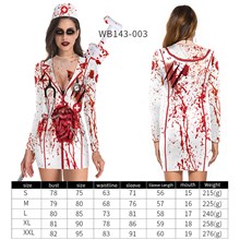 Women's Halloween Costume Terror Nurse Dress Long Sleeves Stretchy Short Mini Dress