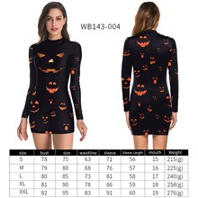 Women's Halloween Costume Pumpkin Dress Long Sleeves Stretchy Short Mini Dress