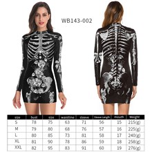 Women's Halloween Costume Skeleton Dress Long Sleeves Stretchy Short Mini Dress
