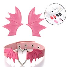 Pink Bat Devil Horn Hair Clips Necklace Choker Set Halloween Cosplay