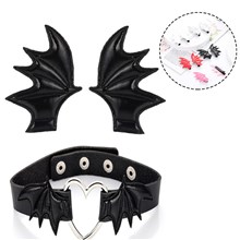 Black Bat Devil Horn Hair Clips Necklace Choker Set Halloween Cosplay