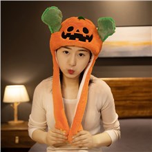 Halloween Ear Moving Jumping Hat Funny Plush Pumpkin Hat Unisex Earflaps Movable Ears Hat Cosplay Christmas Party Hat
