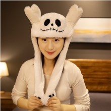 Halloween Ear Moving Jumping Hat Funny Plush Ghost Hat Unisex Earflaps Movable Ears Hat Cosplay Christmas Party Hat