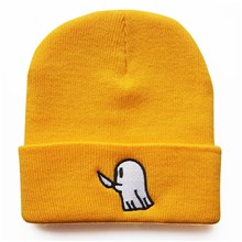 Halloween Ghost Yellow Knitted Beanie Hat Knit Hat Cap