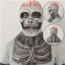 Skull Mask Scary Full Head Skeleton Headgear Creepy Biochemical Mask Realistic Halloween Cosplay Latex Horror Helmet for Adults