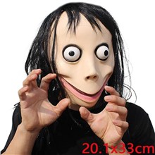 Horror Devil Mask with Long Hair Scary Evil Costume Halloween Creepy Cosplay
