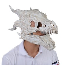 Halloween Latex Dragon Bone Mask Headgear Realistic Dragon Skull Head Cap with Moving Pacifier Halloween Party Decor