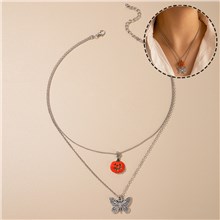 Halloween Pumpkin Butterfly Pendant Double Layer Necklaces