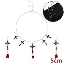 Vintage Gothic Cross Necklace Earrings Halloween Cosplay