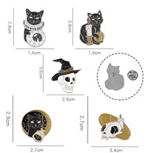 Funny Halloween Skull Black Cat Enamel Pins Brooch Badge Set