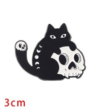 Funny Halloween Black Cat Skull Enamel Pin Horror Brooch Badge