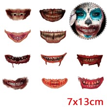 Halloween Horror Mouth Tattoo Stickers Smiling Lip Stickers, Masquerade Prank Makeup Props 