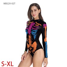 Halloween Skeleton Long Sleeve One Piece Swimsuit
