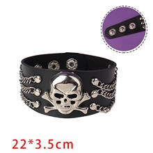 Gothic Lolita Punk Black Skull Leather Bracele