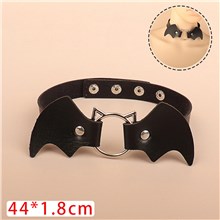 Halloween Gothic Lolita Punk PU Leather Bat Necklace Black Choker