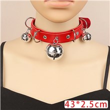 Halloween Gothic Lolita Punk PU Leather Red Necklace Bell Choker