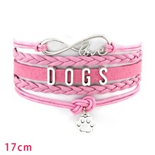 Dog Paw Pink Braided Leather Bracelets