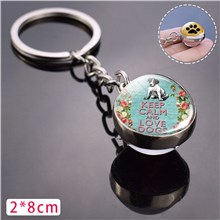 Puppy Dog Double Sided Glass Ball Keychain