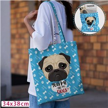 Pug Blue Canvas Shoulder Bag Shopping Bag
