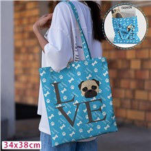 Love Pug Blue Canvas Shoulder Bag Shopping Bag