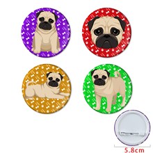 Pug Dog Buttons Pins Badges Set