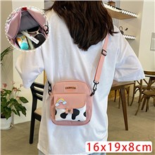 Cute Cow Print Pink Nylon Purse Shoulder Bag