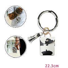 Cow Wristlet Circle Key Ring Bangle Card Pocket for Women