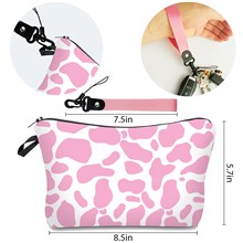Pink Cow Print Cosmetic Bag Strawberry Cow Waterproof Makeup Bag