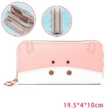 Cute Cow Pink Long PU Leather Wallet