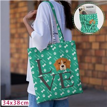 Love Beagle Dog Green Canvas Shoulder Bag Shopping Bag