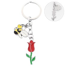 Bee And Flower Alloy Keychain Charm Pendants Keyring