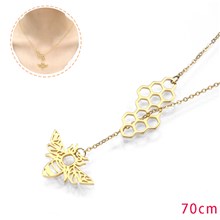 Funny Golden Plated Geometric Honeycomb Bee Pendant Necklace