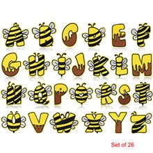 Cute Letter Bee Embroidered Badge Patch Set