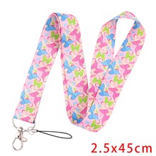 Butterfly Print Lanyards Pink Id Holder Keychain