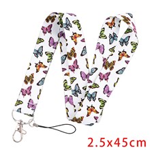 Butterfly Print Lanyards White Id Holder Keychain