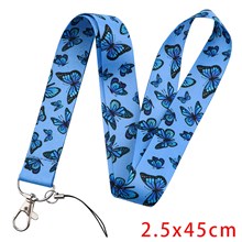 Butterfly Print Lanyards Blue Id Holder Keychain