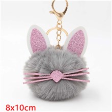 Cute Rabbit Puff Ball Pom Pom Keychain Key Ring