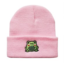 Cute Cartoon Frog Pink Knitted Beanie Hat Knit Hat Cap
