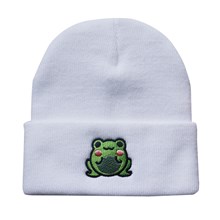 Cute Cartoon Frog White Knitted Beanie Hat Knit Hat Cap