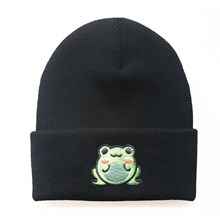 Cute Cartoon Frog Black Knitted Beanie Hat Knit Hat Cap