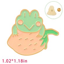 Frog Cute Fruit Strawberry Enamel Brooch Pin for Jackets Backpacks Cloths Funny Animals Badge Pin for Women/Men