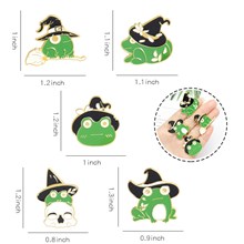 Cute Green Frog Wears Witch Hat Enamel Pins Brooch Badge Set