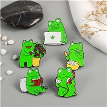 Cute Cartoon Frog Enamel Pins Brooch Badge Set