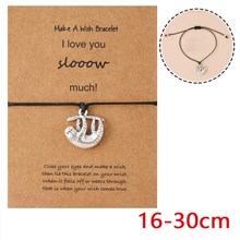 Sloth Adjustable Wrap Strand Rope Bracelet With Wish Card 