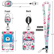 Funny Flamingo Lanyard Card Holder Case Cute Holder Retractable Badge Reel Clip Set