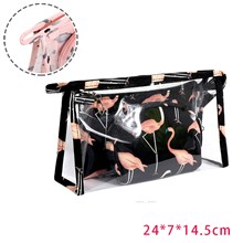 Flamingo PVC Black Makeup Bag Set