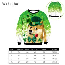 Women Mens Doge St. Patrick's Day Funny Novelty 3D Printing Hoodie