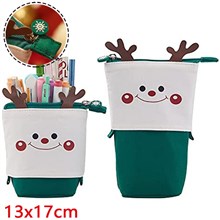 1PCS Cute Christmas Elk Reindeer Pencil Case Standing Telescopic Pencil Bag Makeup Bag
