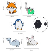 Funny Cartoon Penguin Fox Frog Rabbit Dinosaur Enamel Brooch Animals Pins Badge