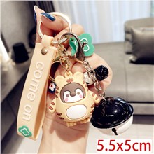 Cute PVC Penguin Figure Bell Wristlet Keychain Key Ring
